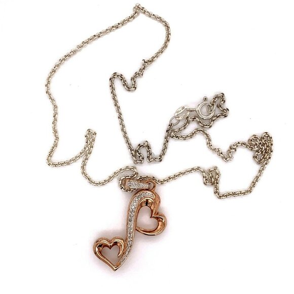 3 PC Sterling w/ Rose Gold Plate & .18ctw Diamond Heart Necklace/Earrings 134 - Picture 6 of 10